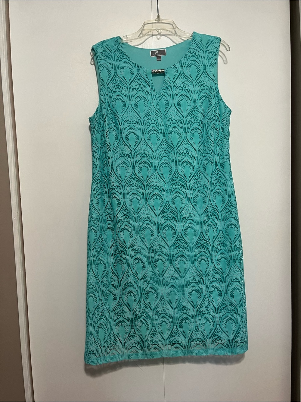 Summer Sleeveless Aqua Crochet Shift Dress L